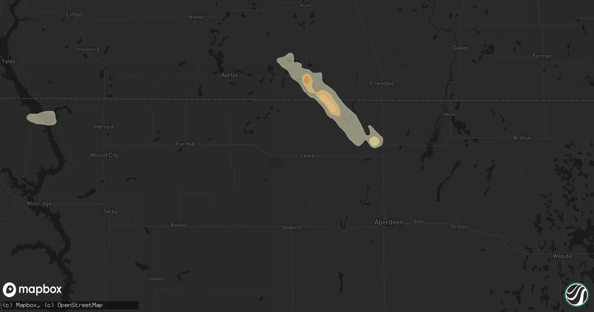 Hail map in Leola, SD on July 24, 2026