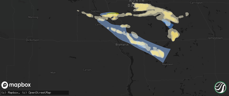 Hail map in Mandan, ND on July 24, 2026