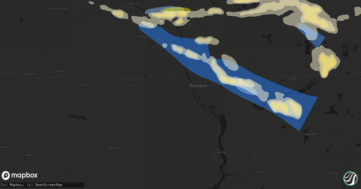 Hail map in Mandan, ND on July 24, 2026