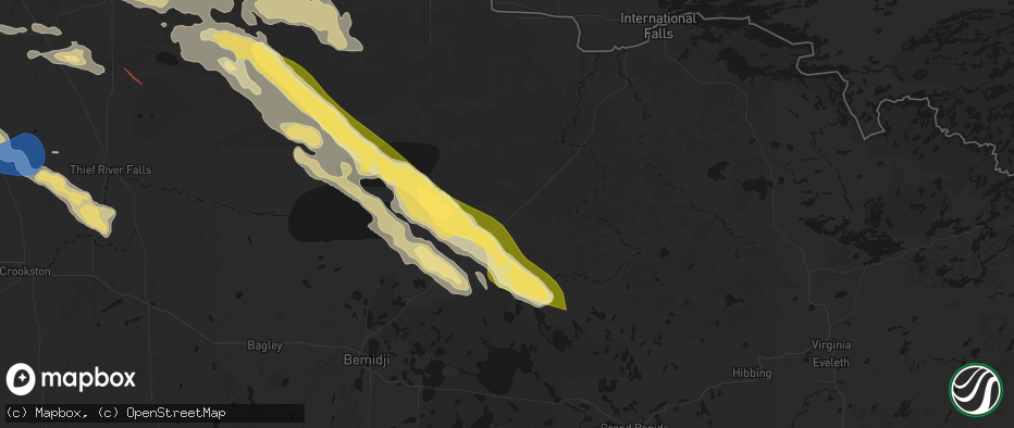Hail map in Mizpah, MN on July 24, 2026