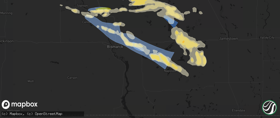 Hail map in Moffit, ND on July 24, 2026