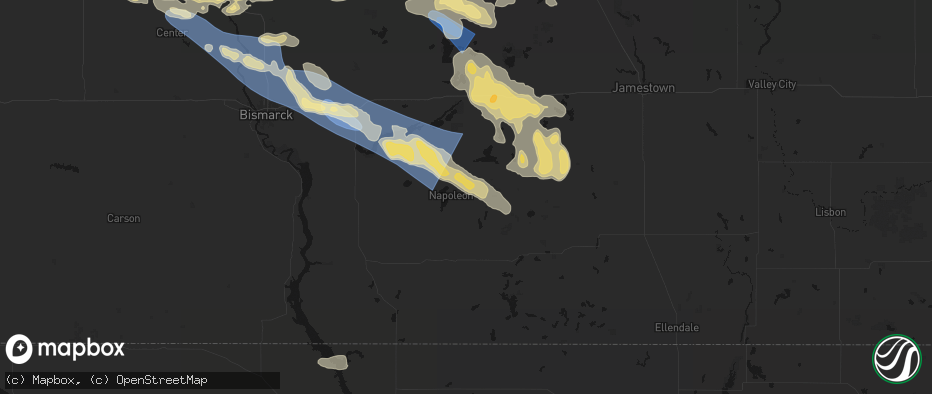 Hail map in Napoleon, ND on July 24, 2026