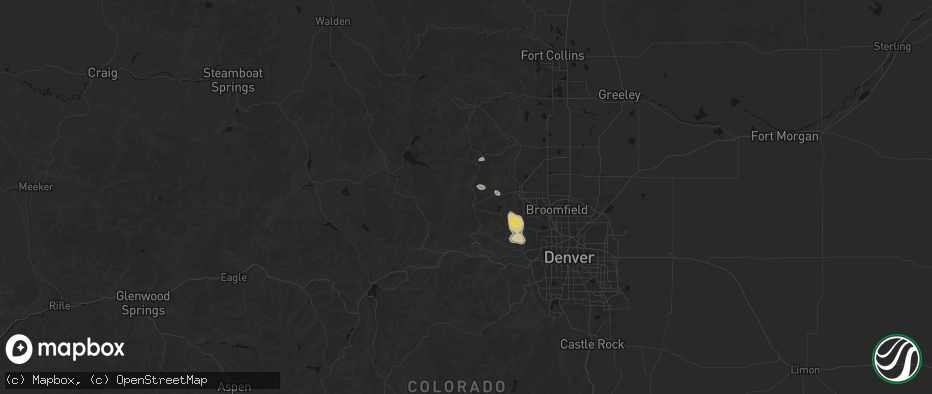 Hail map in Nederland, CO on July 24, 2026