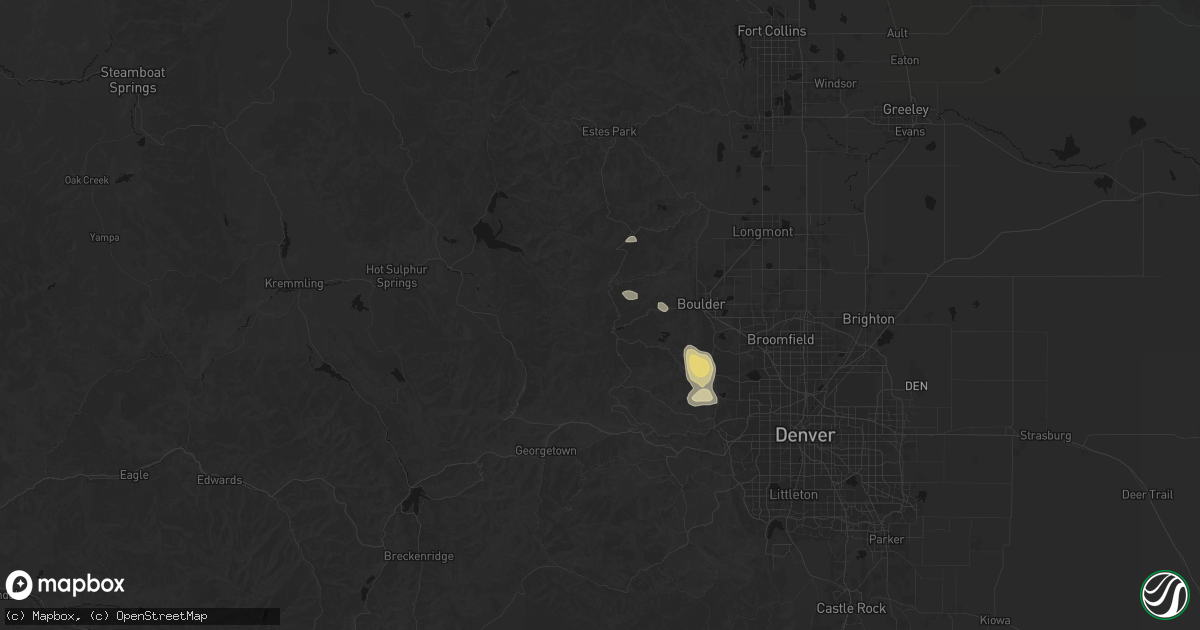 Hail map in Nederland, CO on July 24, 2026