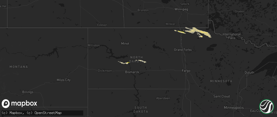 Hail map in North Dakota on July 24, 2026
