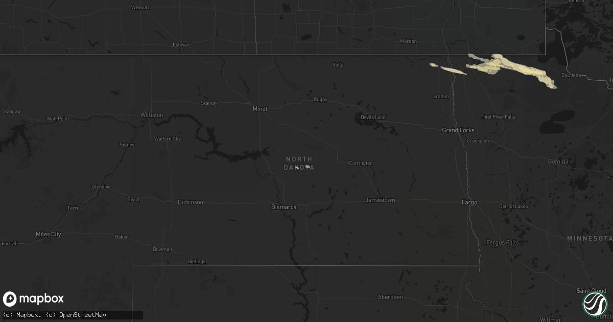 Hail map in North Dakota on July 24, 2026