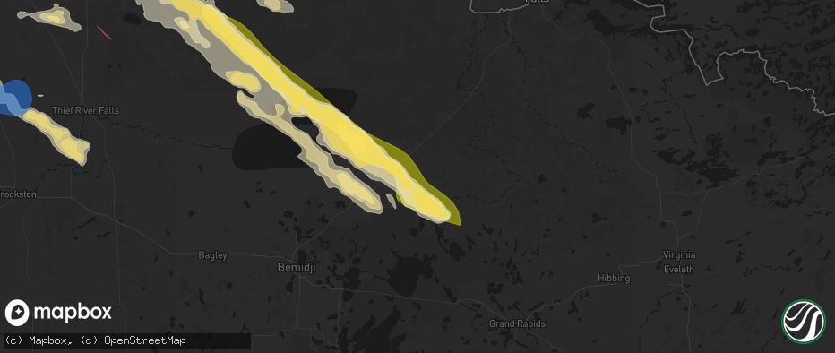 Hail map in Northome, MN on July 24, 2026
