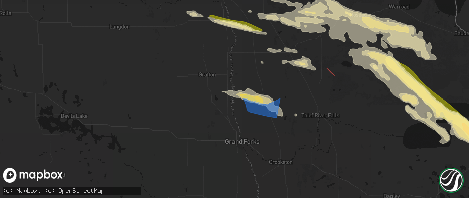 Hail map in Oslo, MN on July 24, 2026