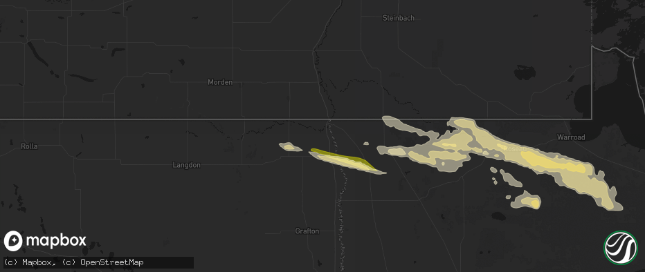 Hail map in Pembina, ND on July 24, 2026