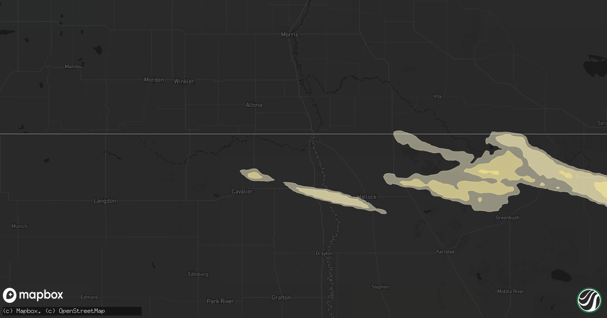 Hail map in Pembina, ND on July 24, 2026