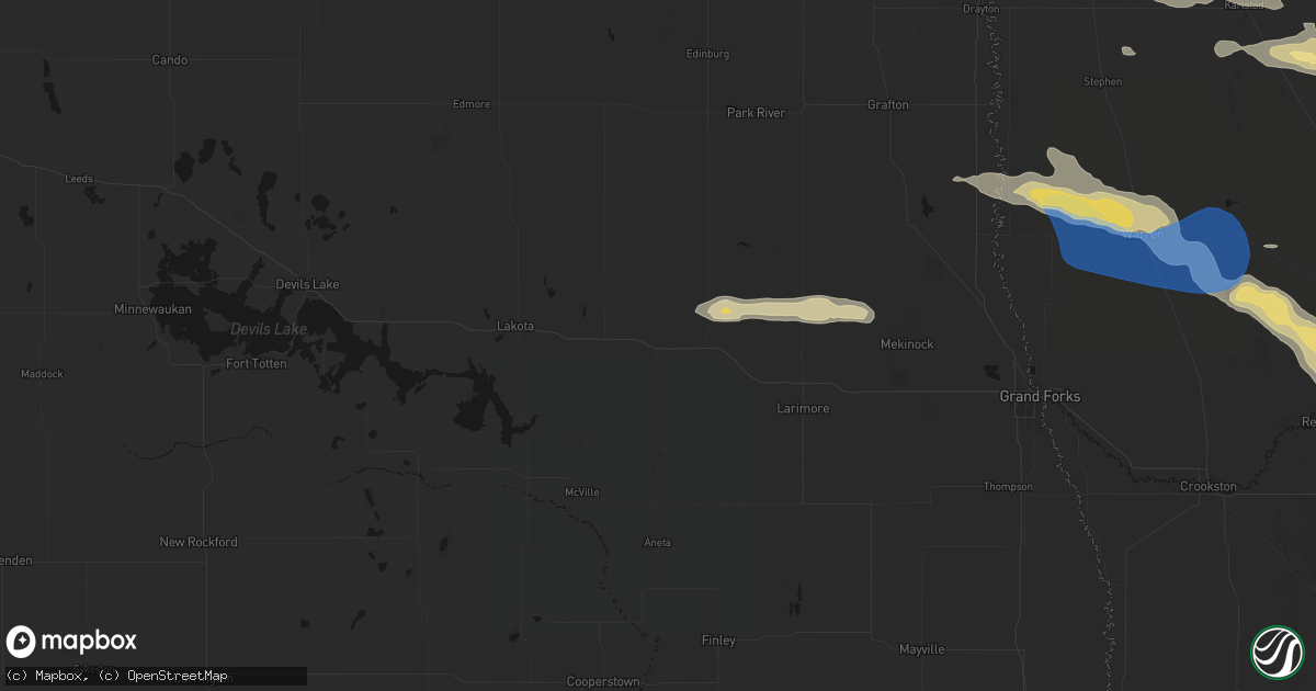 Hail map in Petersburg, ND on July 24, 2026