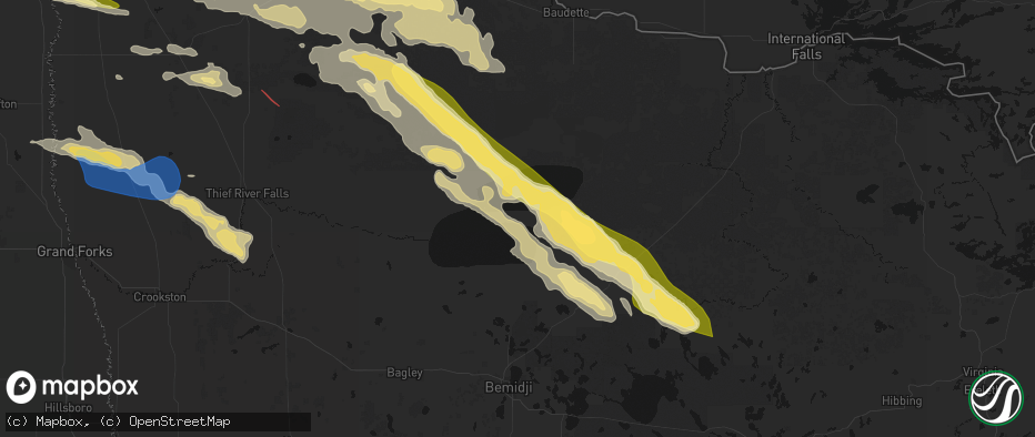Hail map in Ponemah, MN on July 24, 2026
