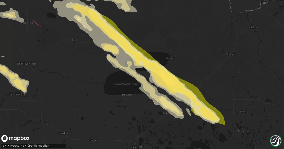 Hail map in Ponemah, MN on July 24, 2026