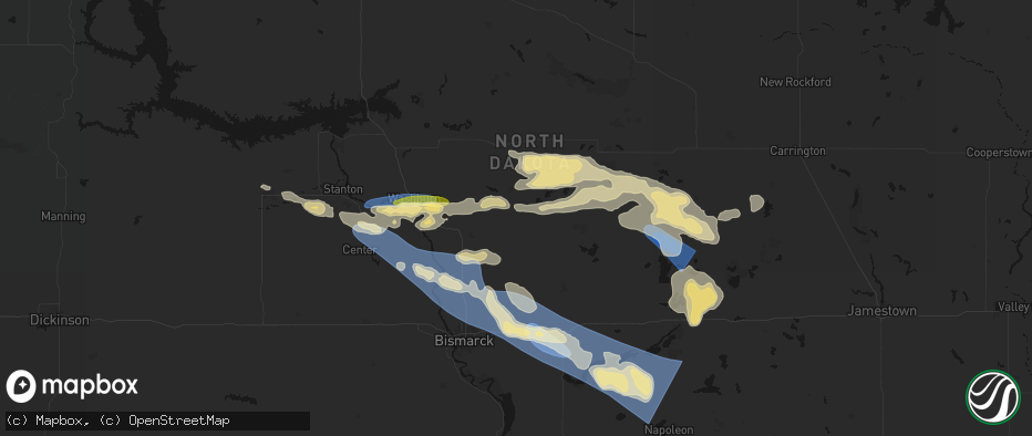 Hail map in Regan, ND on July 24, 2026