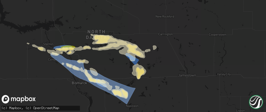 Hail map in Robinson, ND on July 24, 2026