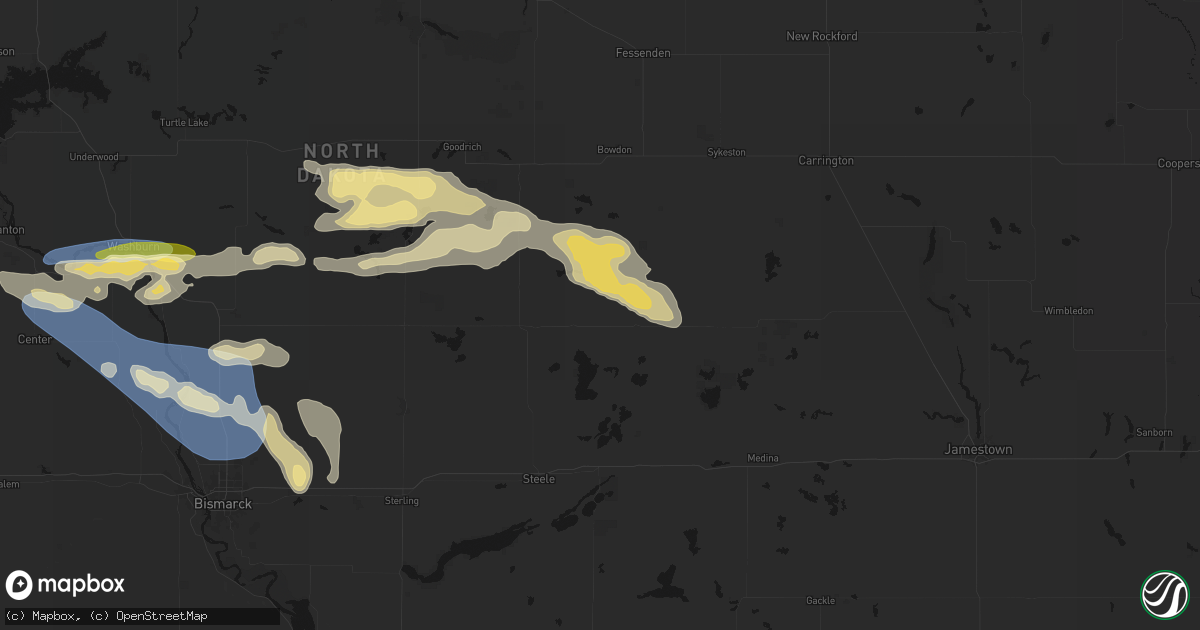 Hail map in Robinson, ND on July 24, 2026