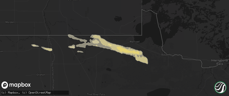 Hail map in Roseau, MN on July 24, 2026