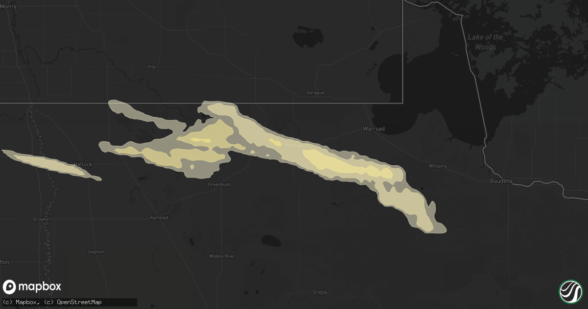 Hail map in Roseau, MN on July 24, 2026