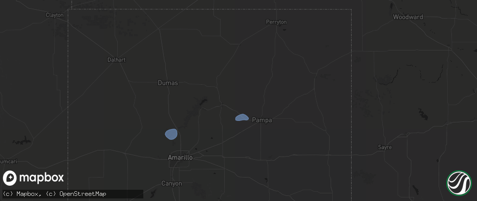 Hail map in Skellytown, TX on July 24, 2026