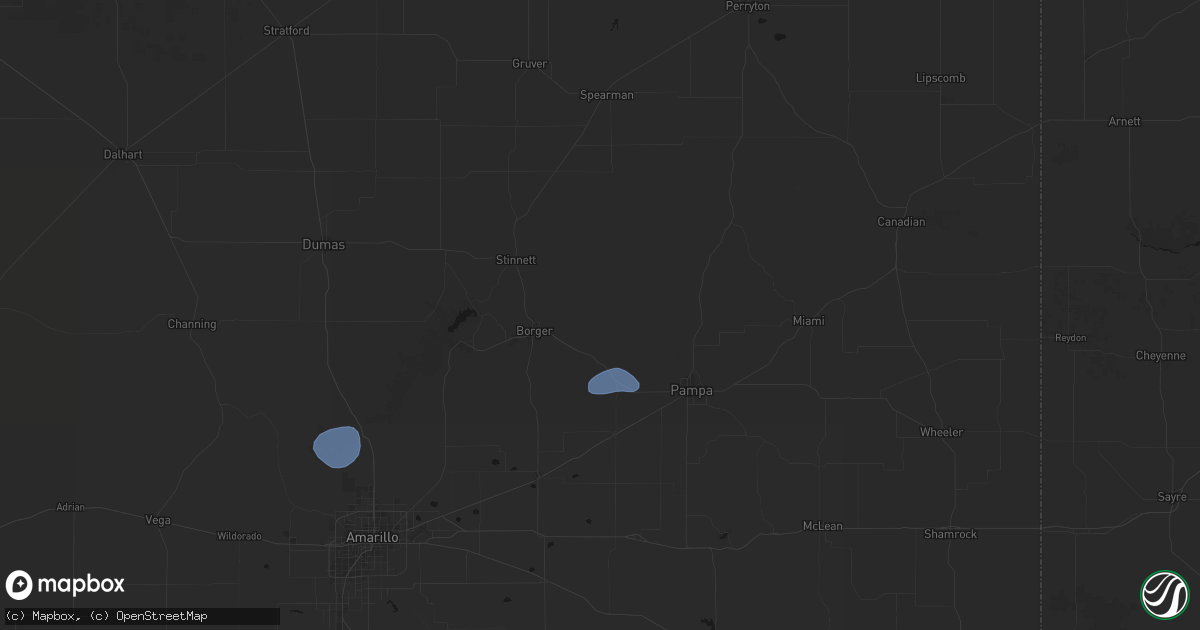 Hail map in Skellytown, TX on July 24, 2026