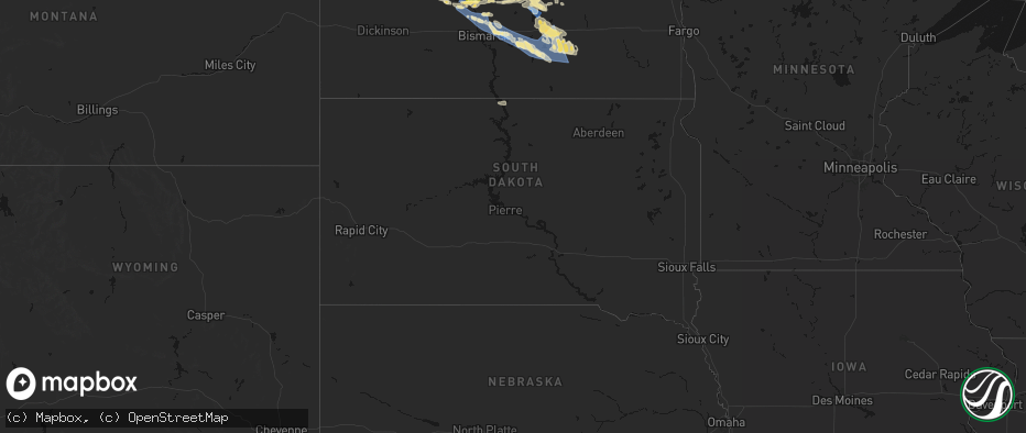 Hail map in South Dakota on July 24, 2026