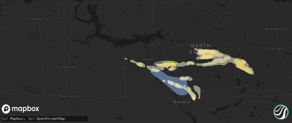 Hail map in Stanton, ND on July 24, 2026