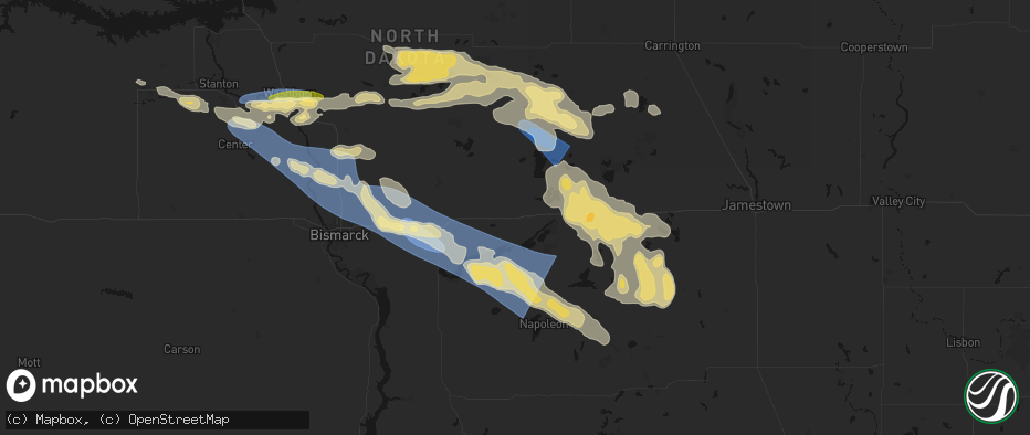 Hail map in Steele, ND on July 24, 2026