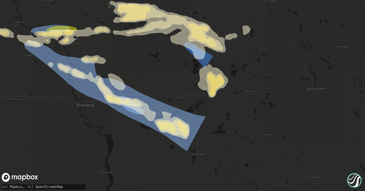 Hail map in Steele, ND on July 24, 2026