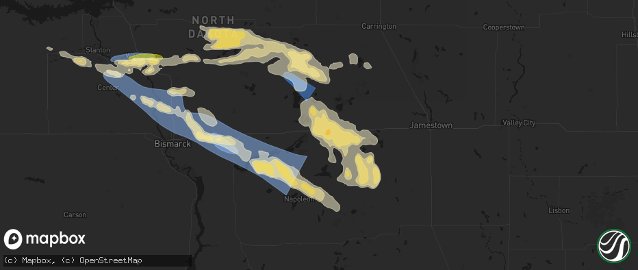 Hail map in Tappen, ND on July 24, 2026