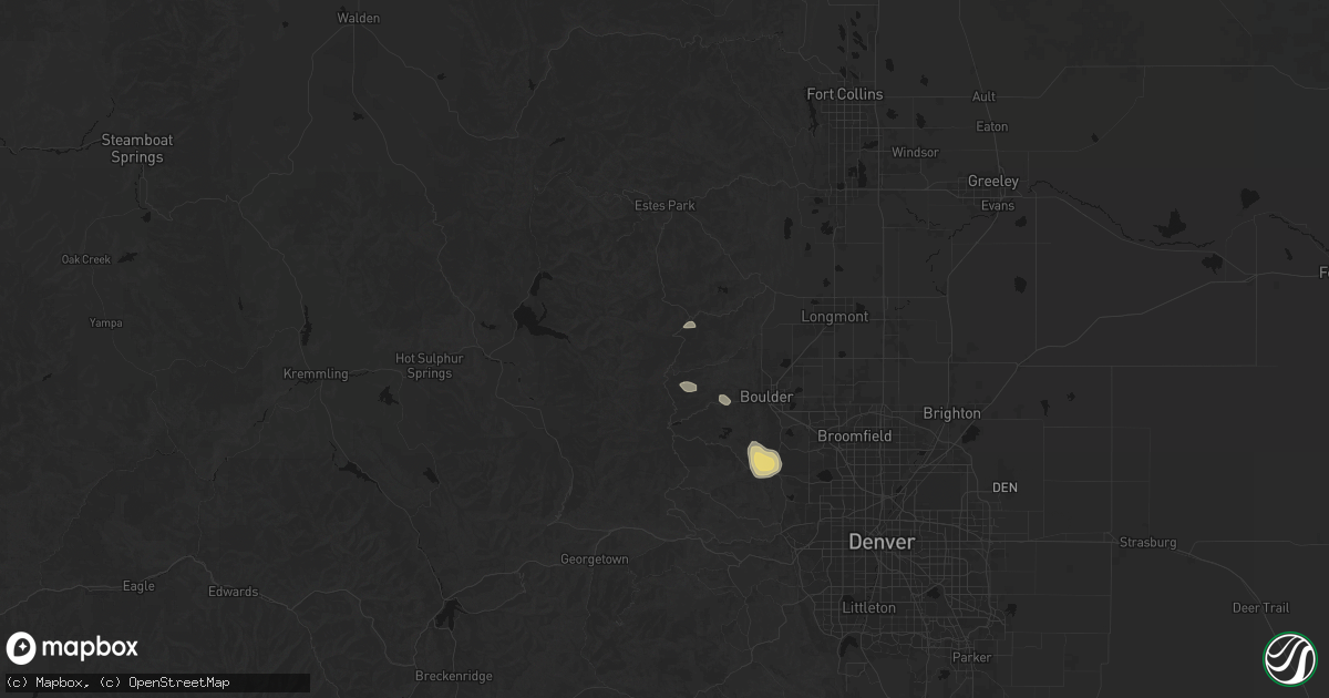 Hail map in Ward, CO on July 24, 2026