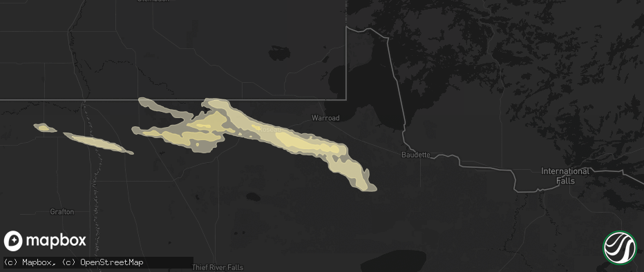 Hail map in Warroad, MN on July 24, 2026