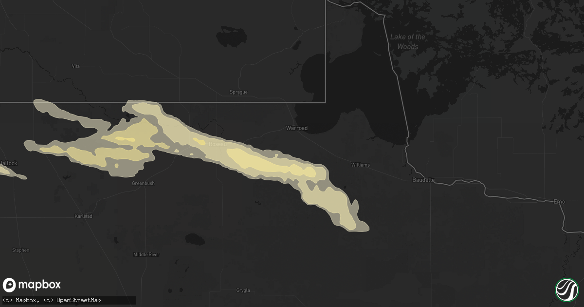 Hail map in Warroad, MN on July 24, 2026