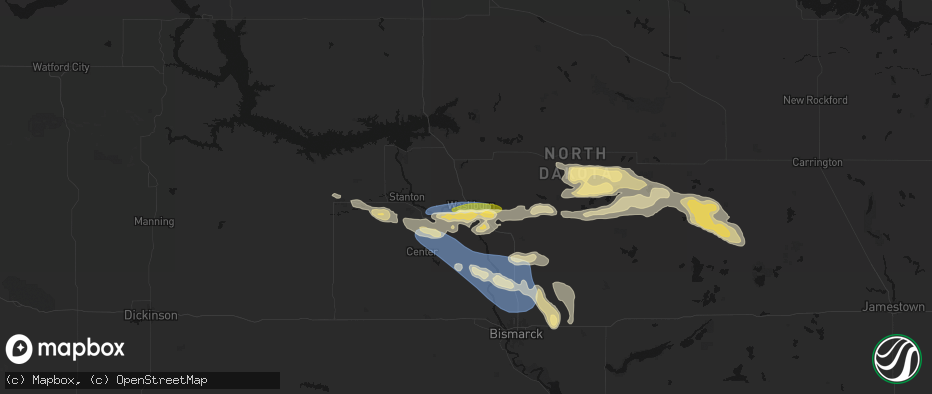 Hail map in Washburn, ND on July 24, 2026