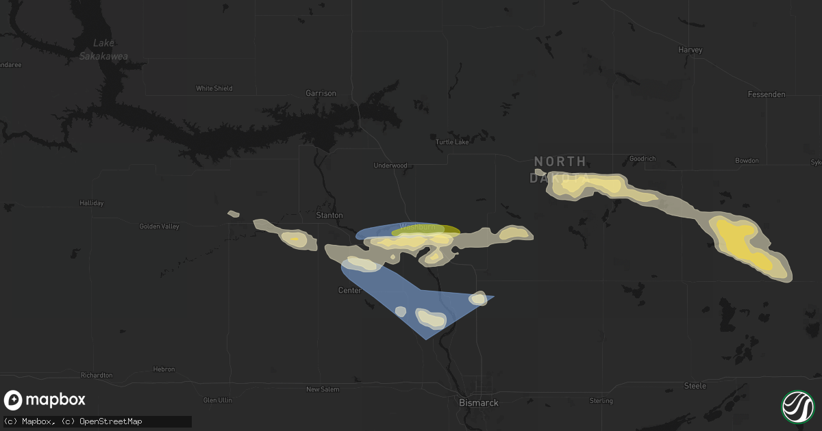 Hail map in Washburn, ND on July 24, 2026