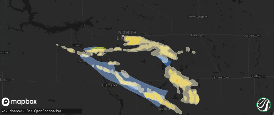 Hail map in Wing, ND on July 24, 2026