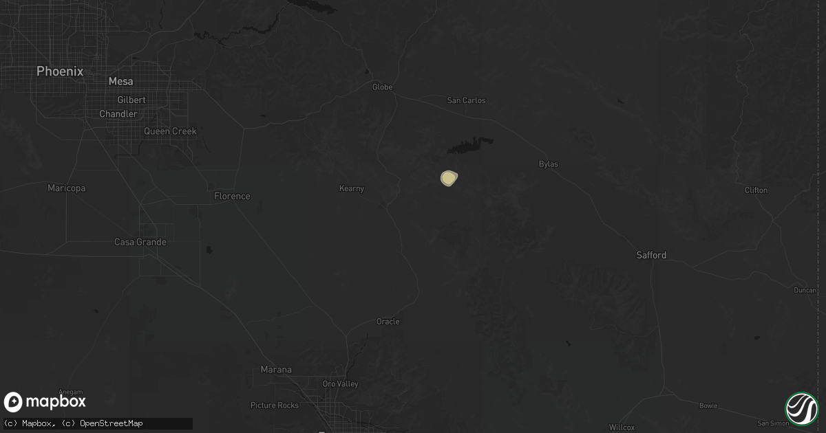 Hail map in Winkelman, AZ on July 24, 2026