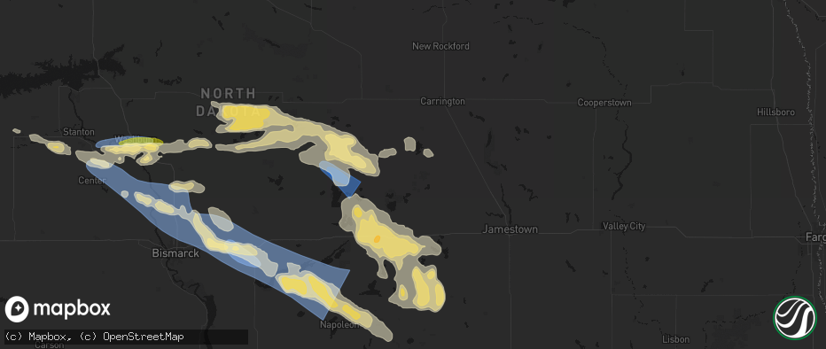 Hail map in Woodworth, ND on July 24, 2026