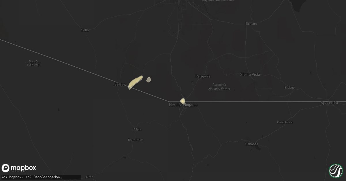 Hail map in Nogales, AZ on July 25, 2014