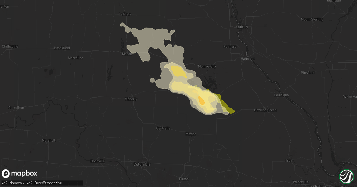 Hail map in Paris, MO on July 25, 2014