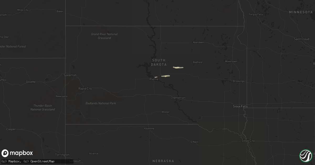 Hail map in South Dakota on July 25, 2014