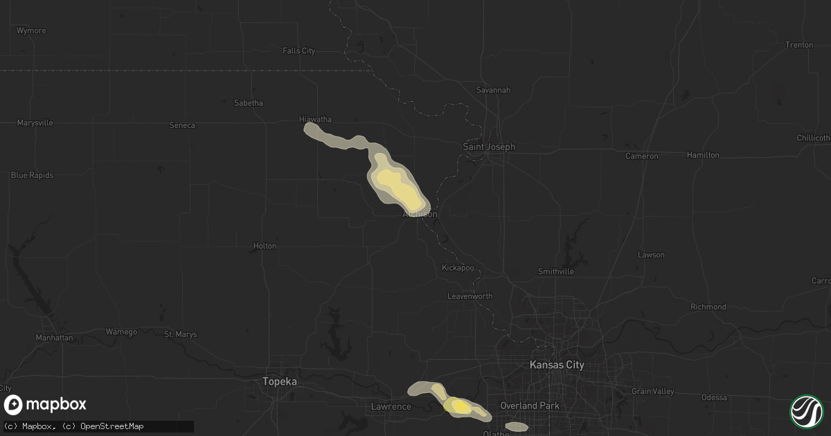Hail map in Atchison, KS on July 25, 2015