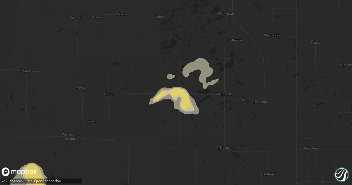Hail map in De Smet, SD on July 25, 2015