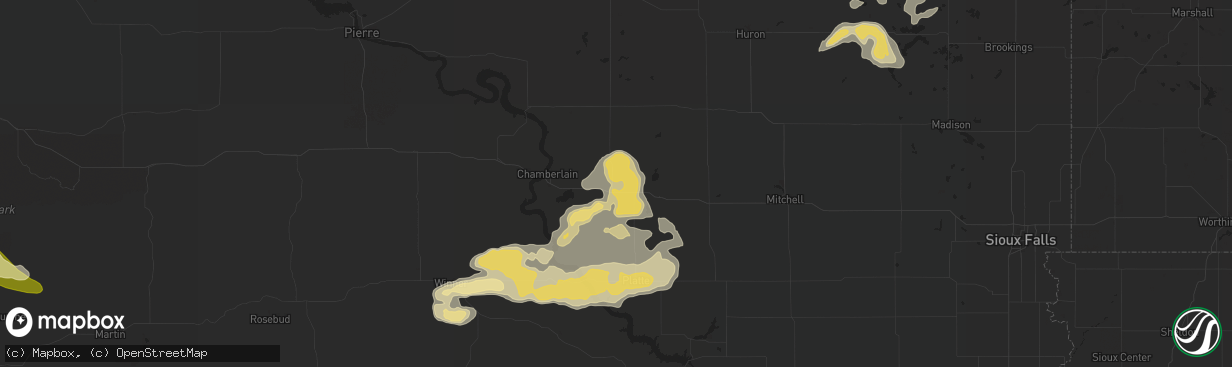 Hail map in Kimball, SD on July 25, 2015