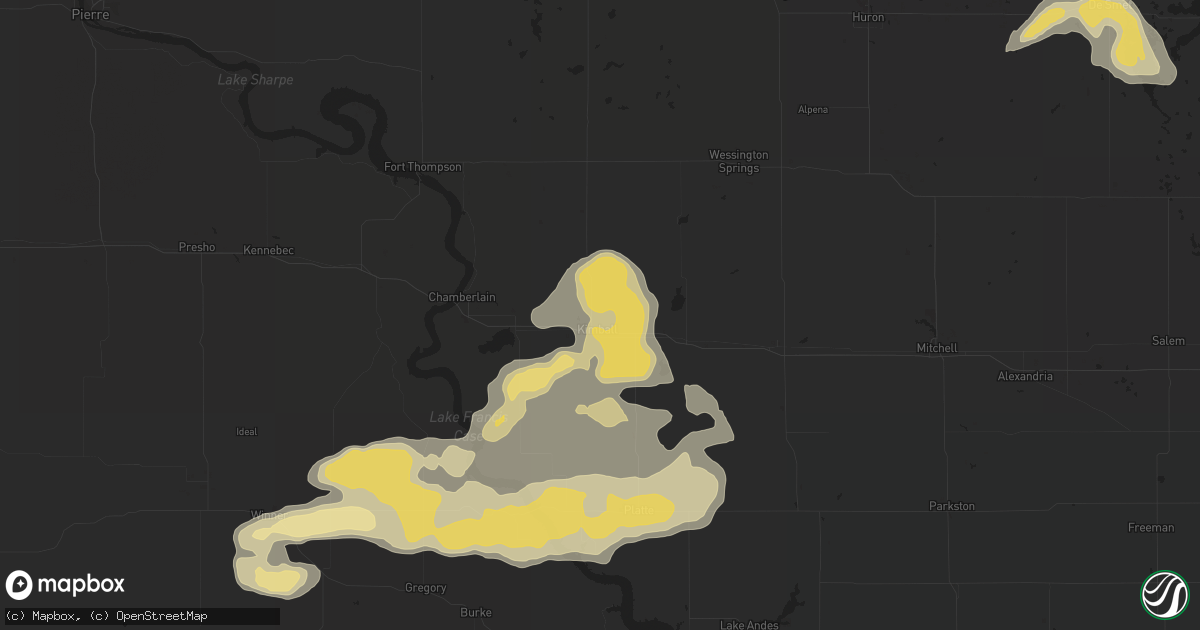Hail map in Kimball, SD on July 25, 2015