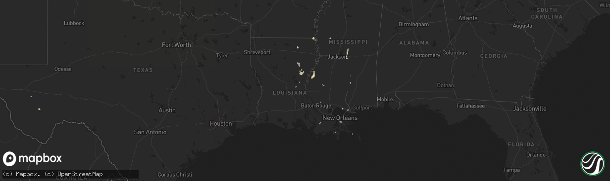 Hail map in Louisiana on July 25, 2015