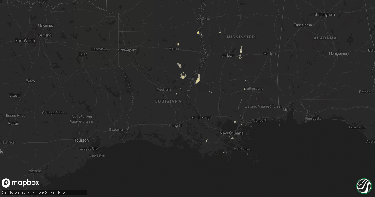 Hail map in Louisiana on July 25, 2015