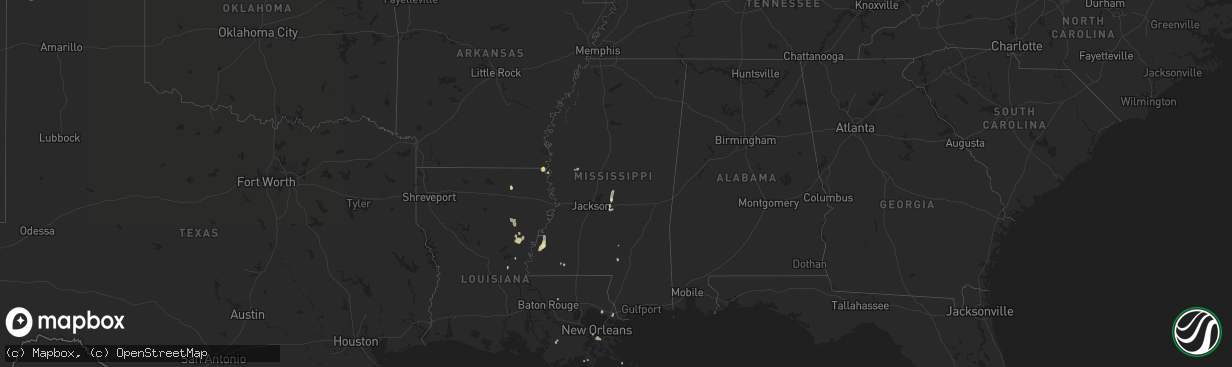 Hail map in Mississippi on July 25, 2015