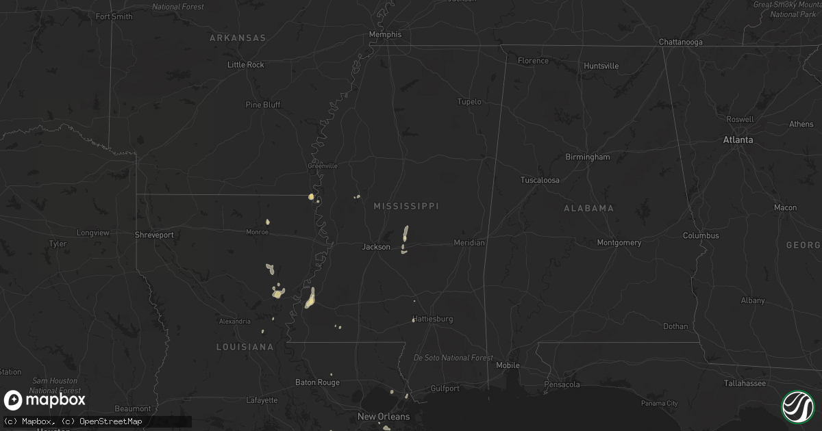 Hail map in Mississippi on July 25, 2015