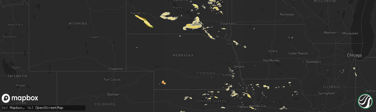 Hail map in Nebraska on July 25, 2015