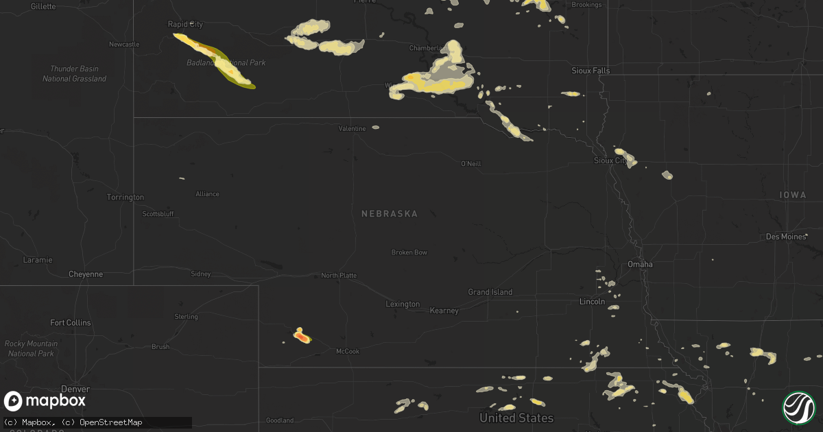 Hail map in Nebraska on July 25, 2015